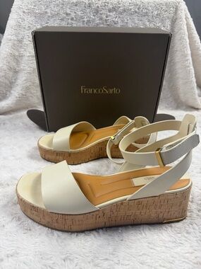 Franco Sarto Cream Wedge Sandals
